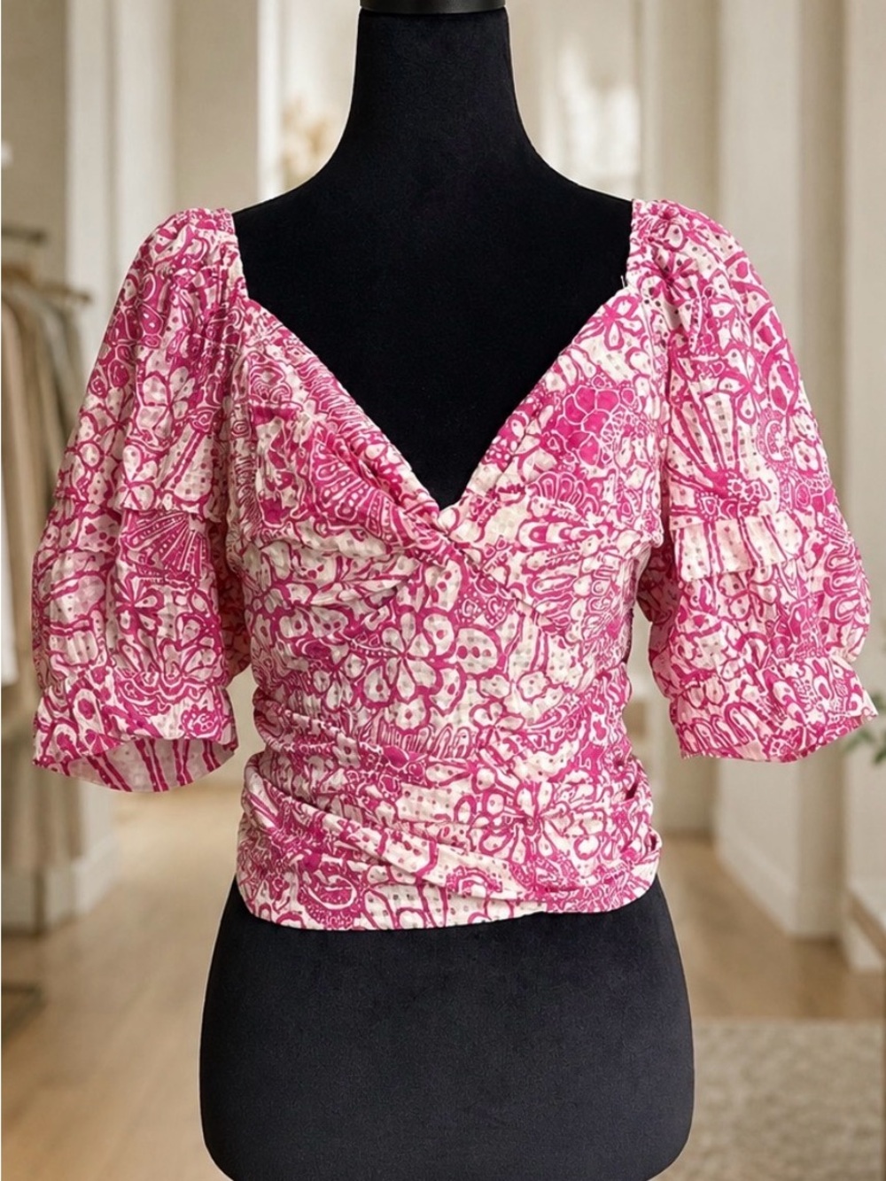 Maeve Anthropologie Tie-Back Printed Crop Top Pink XL